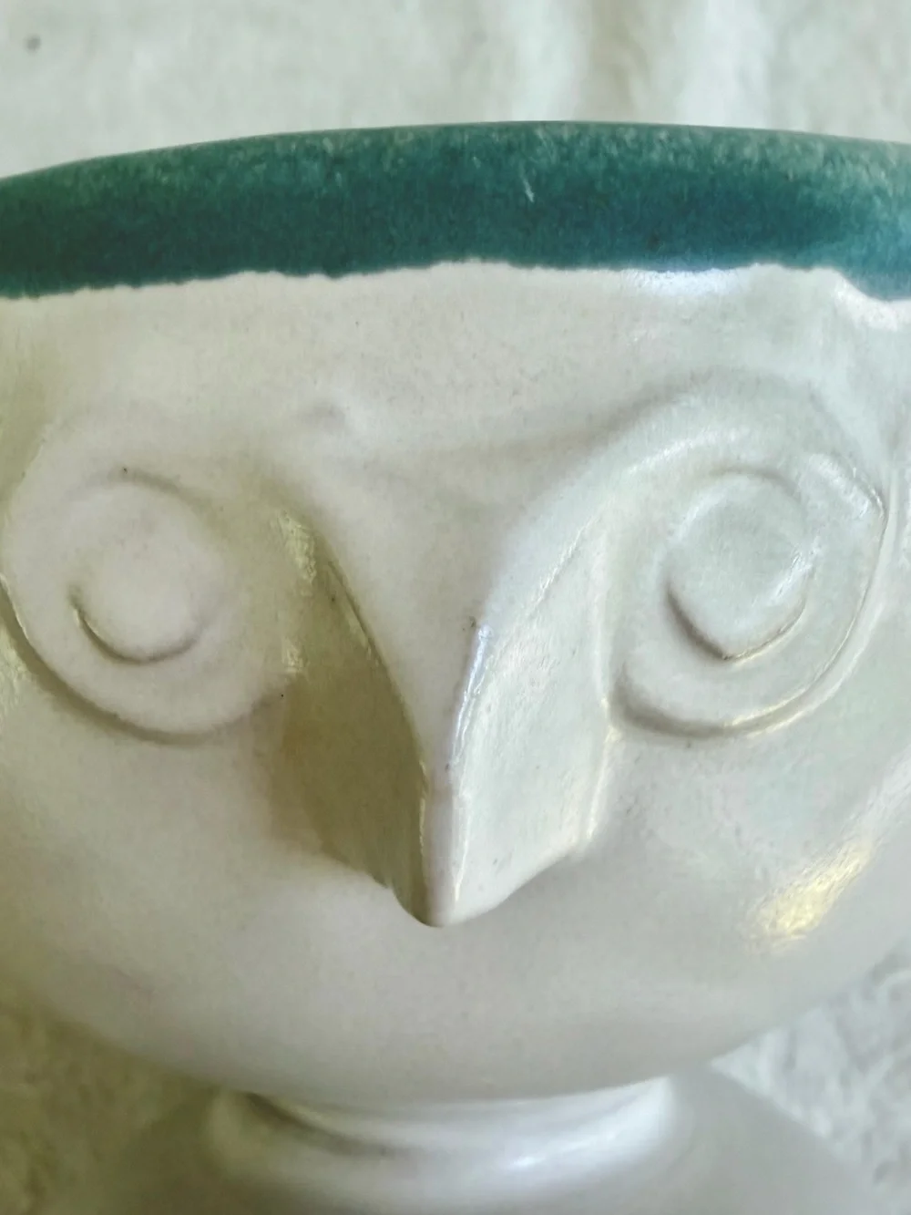 2 Vintage MCM Design Danish Ceramic Owl Faces Double Pedestal Bowls RARE